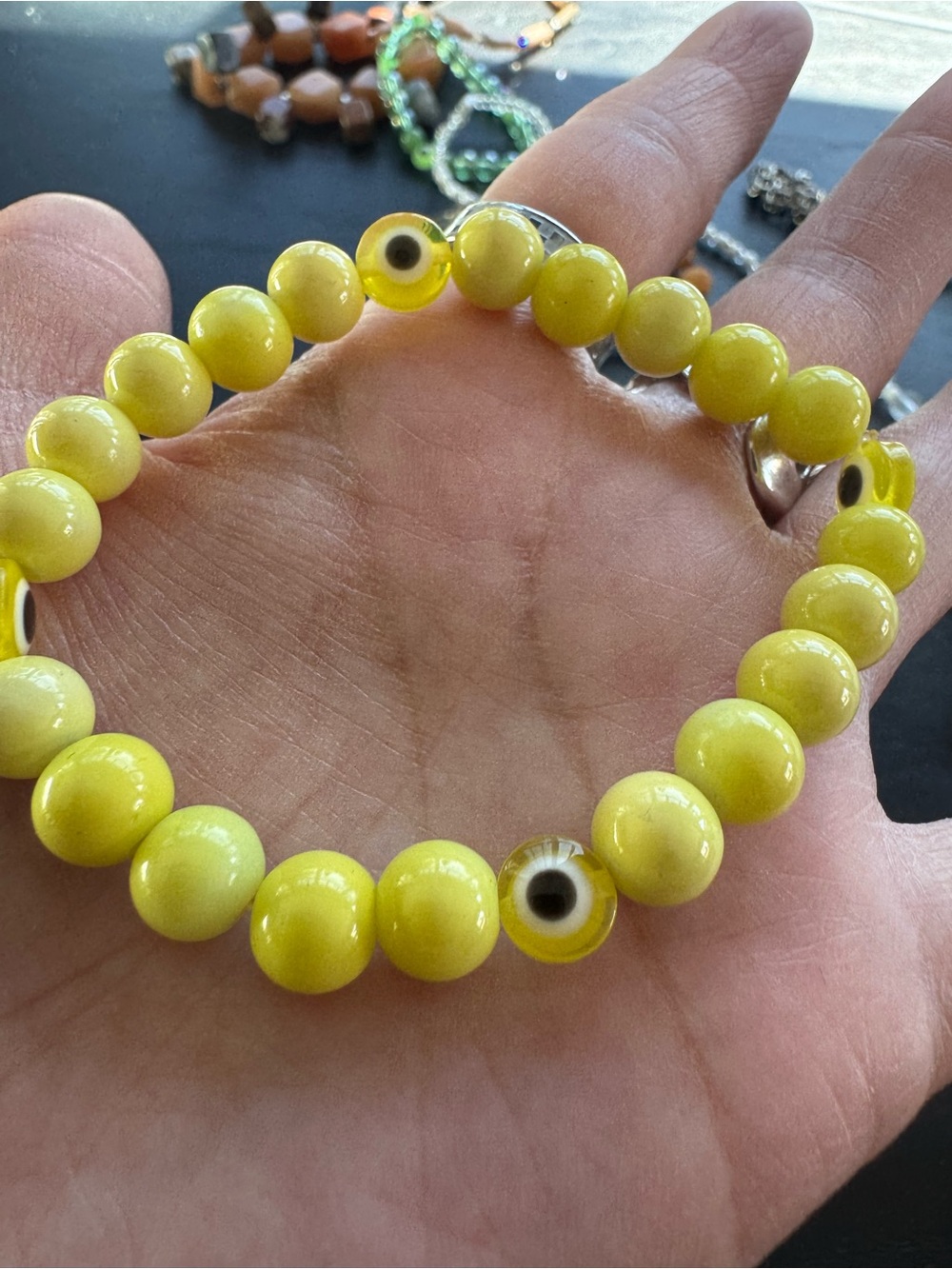 Yellow Beaded Evil Eye Bracelet